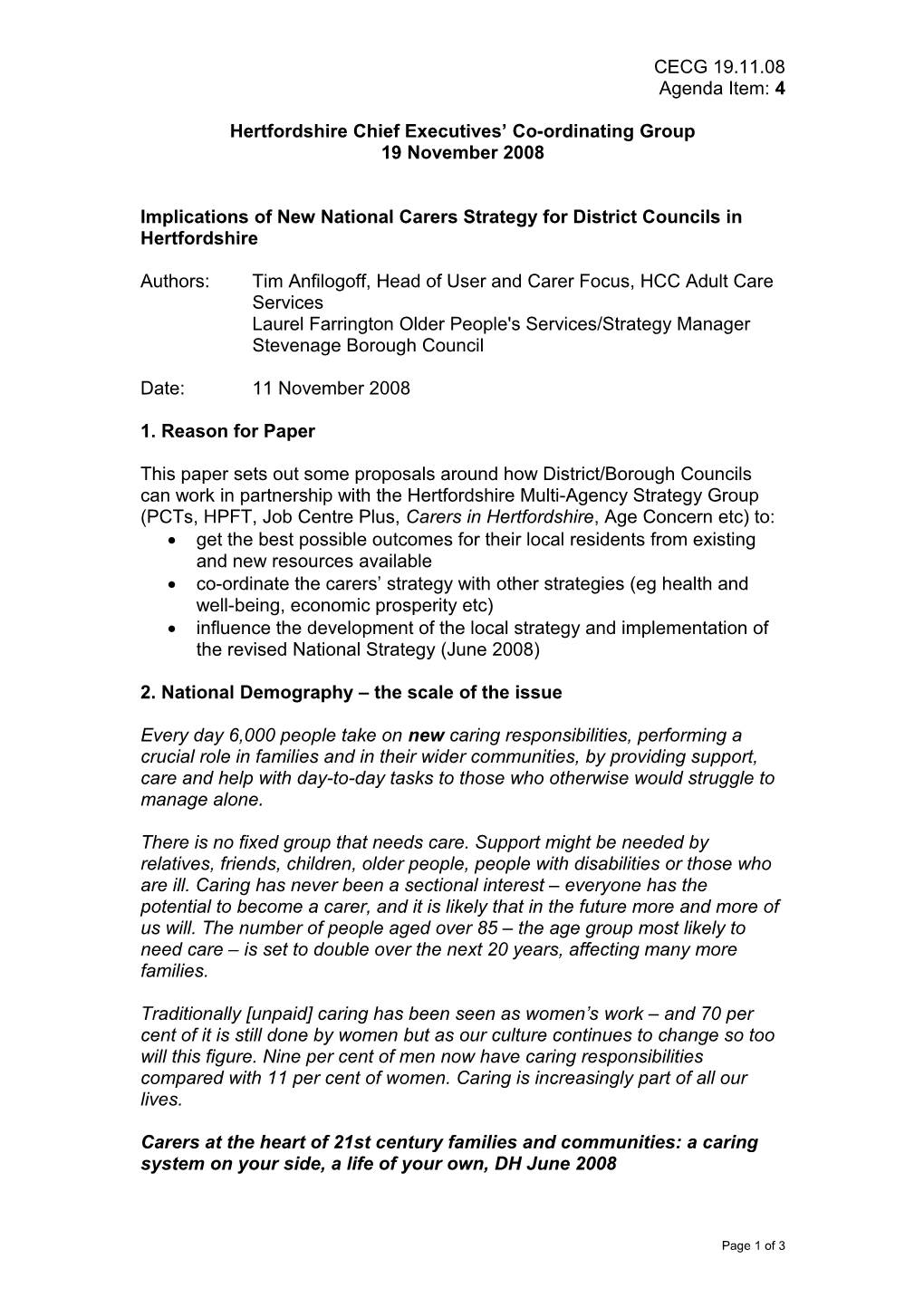 Report: Local Strategic Partnership Board 23.02.09: Part I - (8Cii) Imps for New National