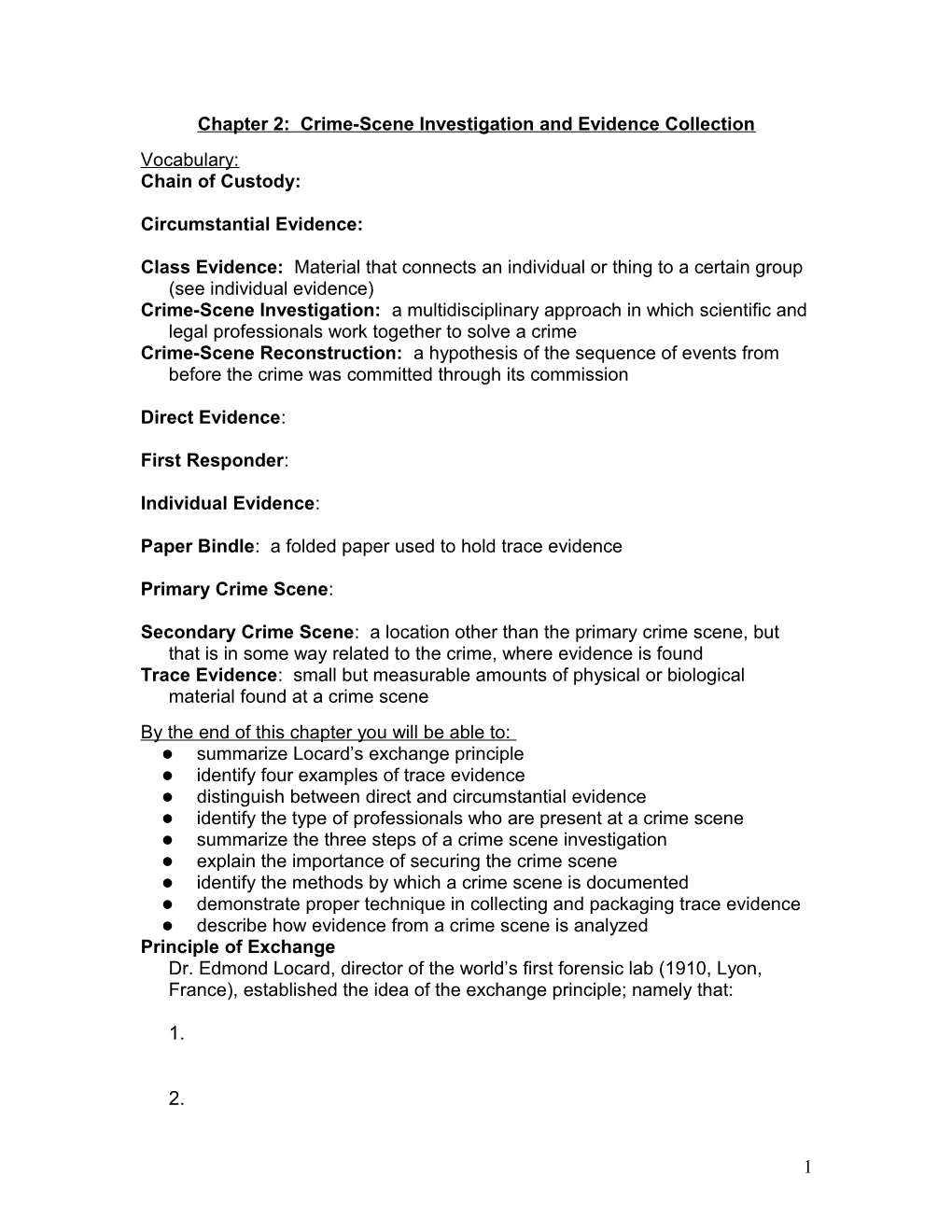 Chapter 2: Crime-Scene Investigation and Evidence Collection