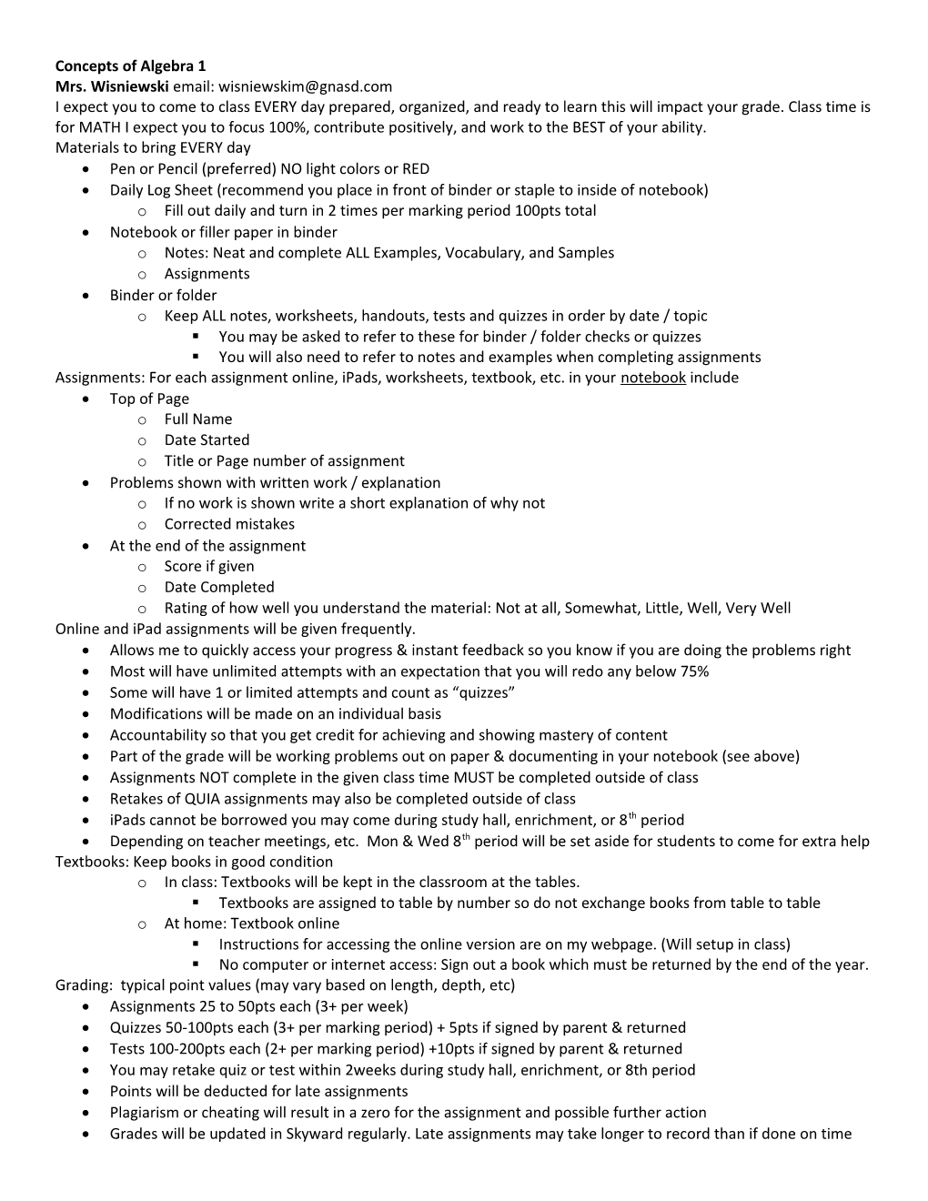 Concepts of Algebra 1