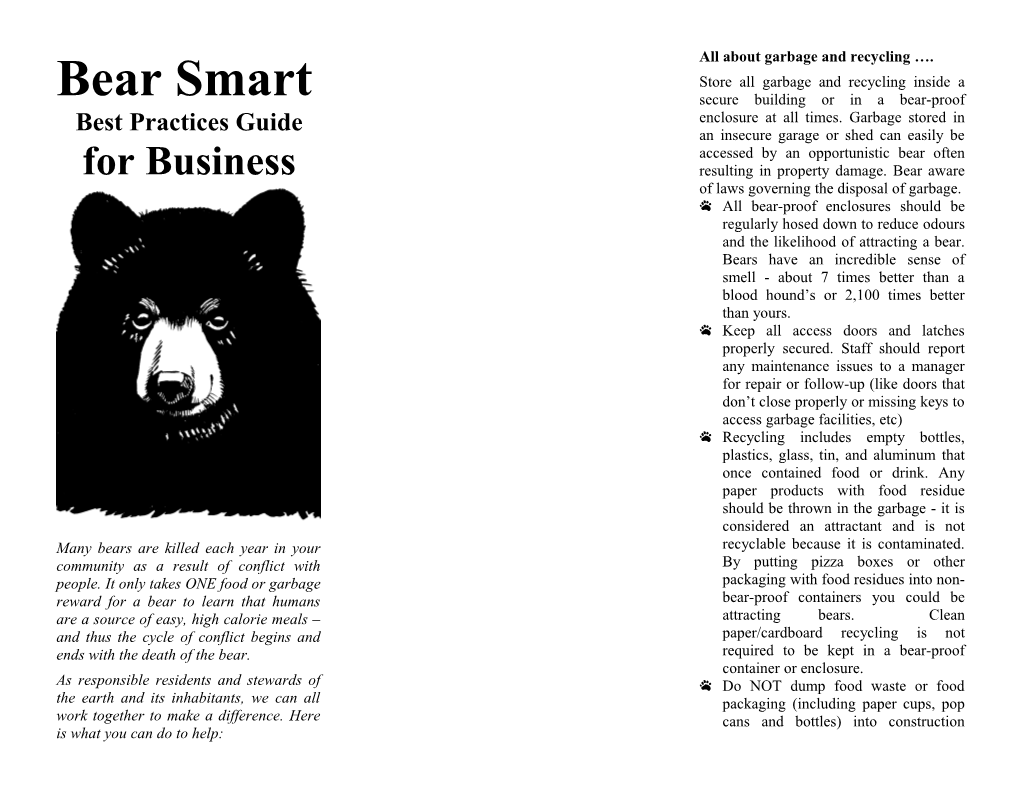 Bear Smart Best Practices Guide for Whistler Businesses