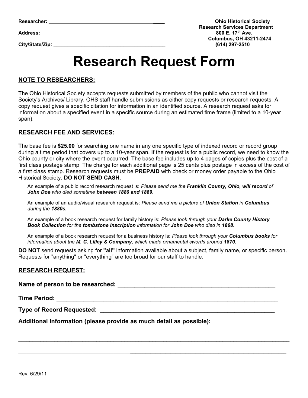 Research Request Form