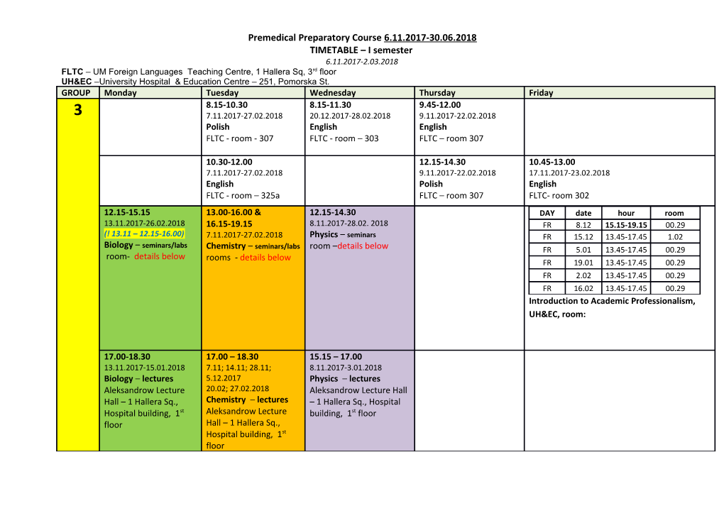 Premedical Preparatory Course 6.11.2017-30.06.2018