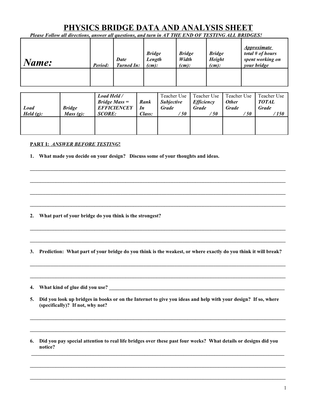 Physics Bridge Data Sheet