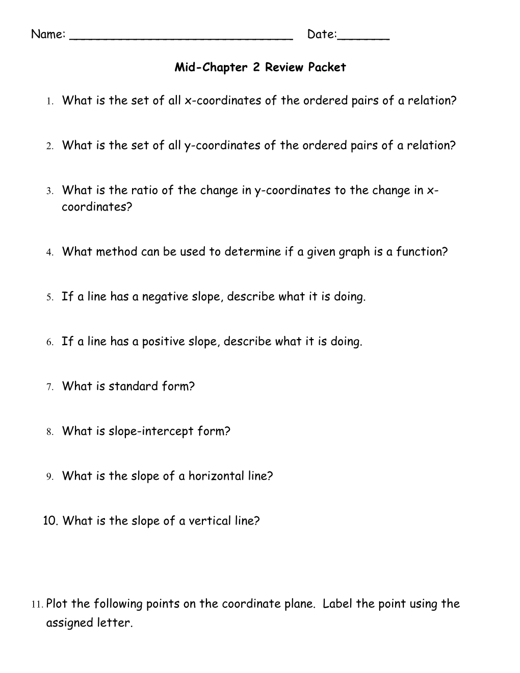 Mid-Chapter 2 Review Packet