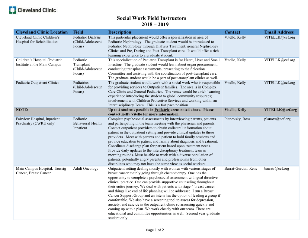 Social Work Field Instructors