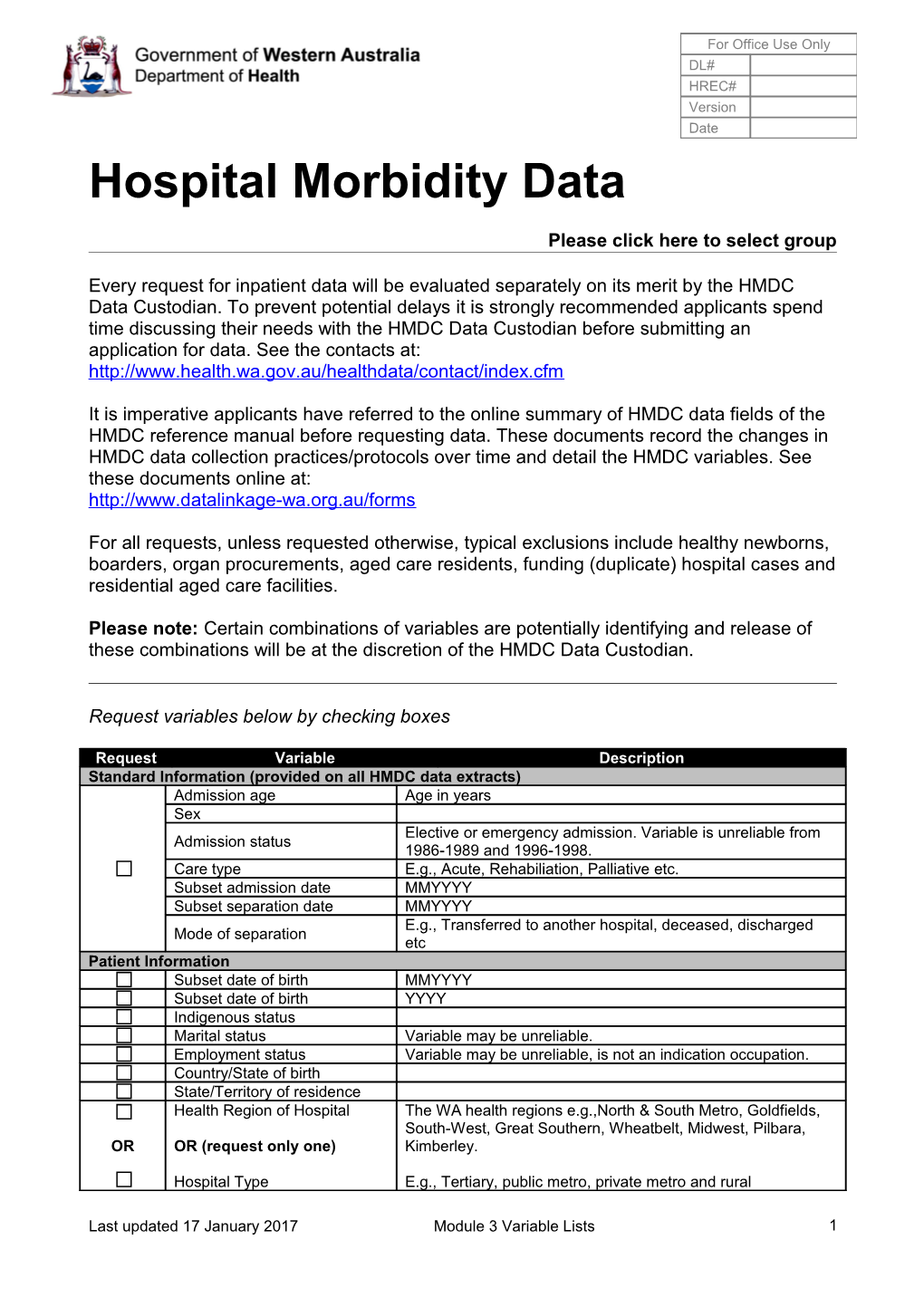 Hospital Morbidity Data