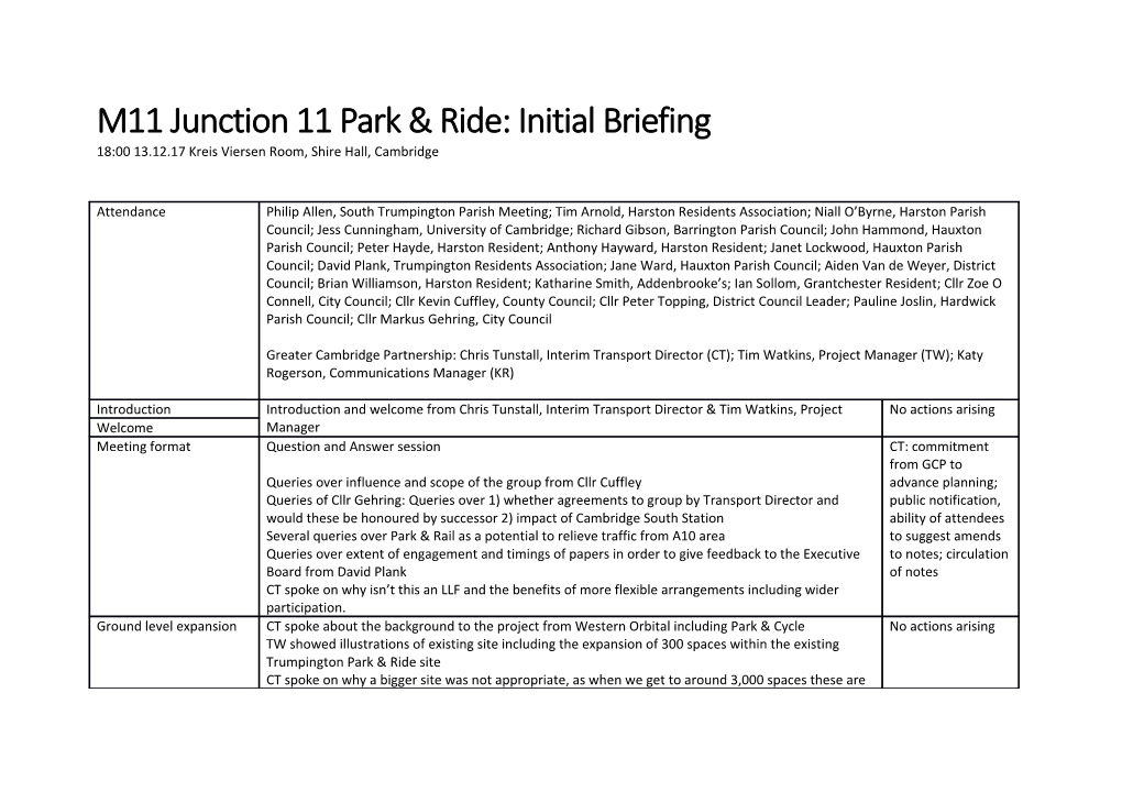 M11 Junction 11 Park & Ride: Initial Briefing