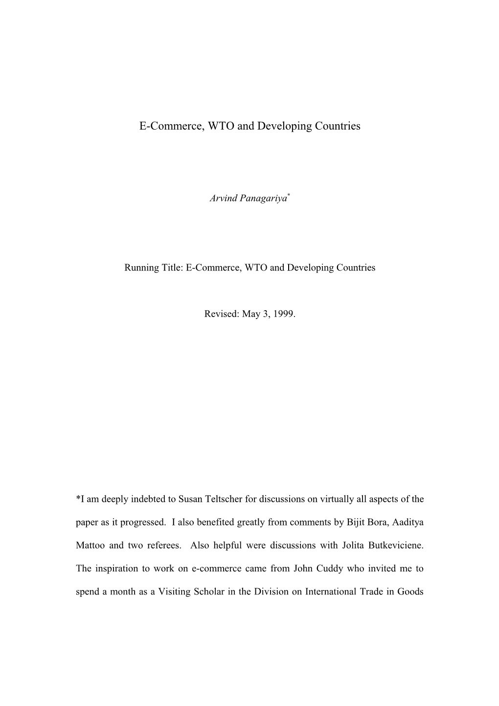 E-Commerce, WTO and Developing Countries