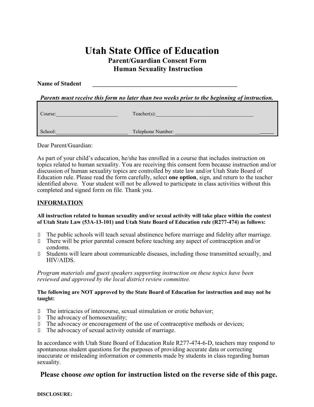 Utah State Office of Education (DRAFT)
