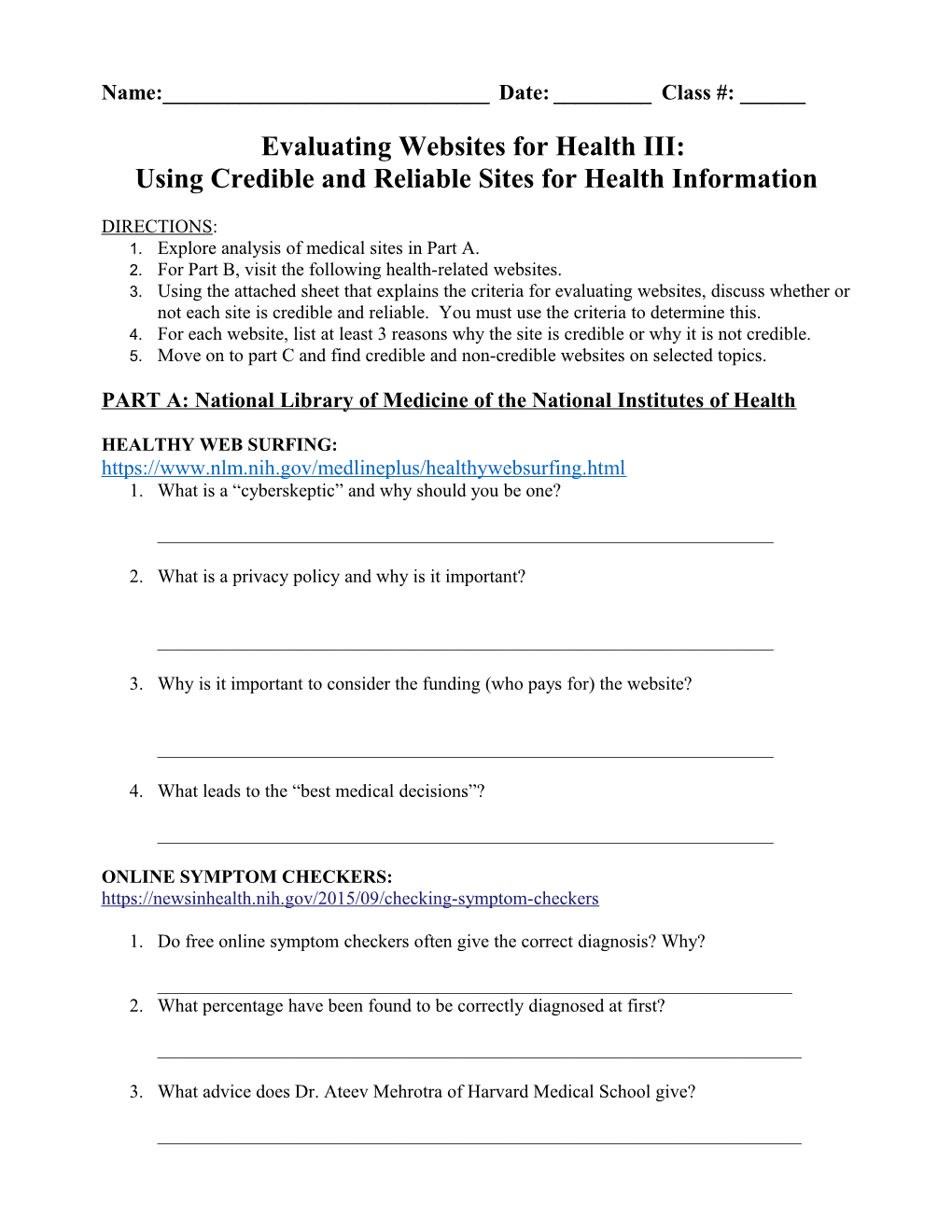 Using Credible and Reliable Sites for Health Information