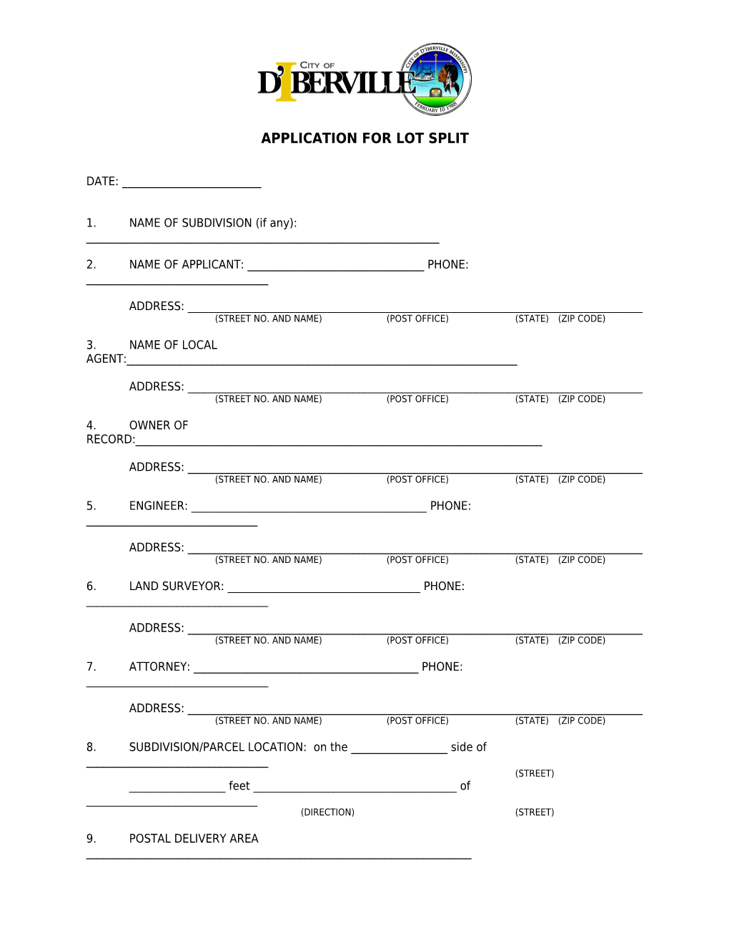 Application for Lot Split