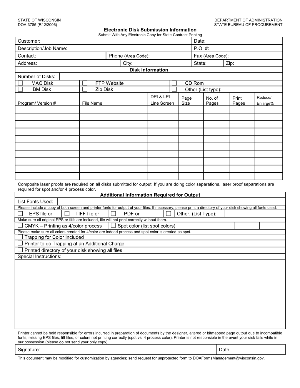 Electronic Disk Submission Information