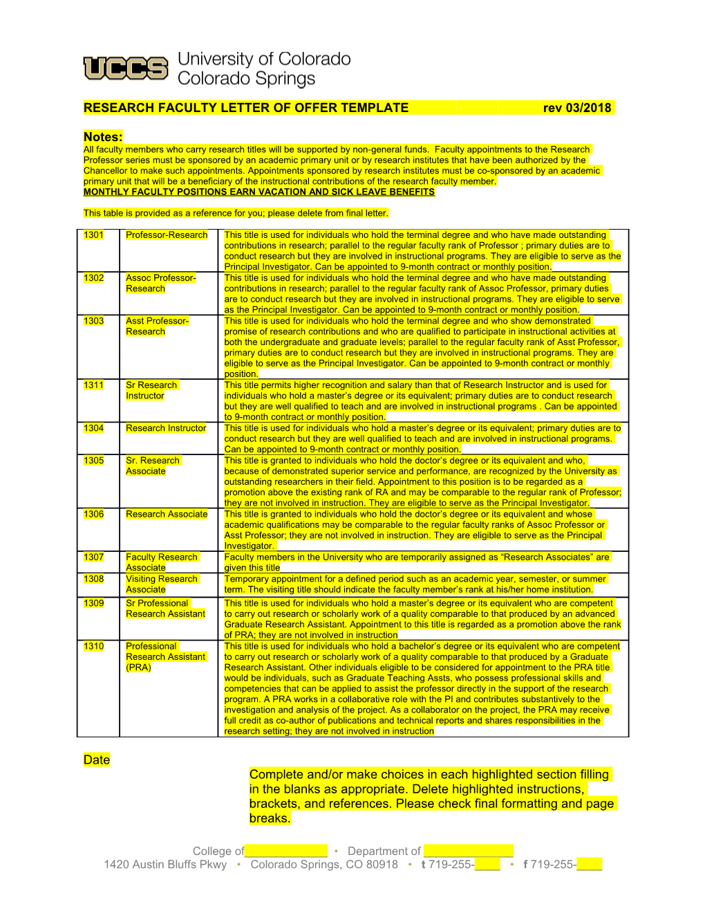 RESEARCH FACULTYLETTER of OFFER TEMPLATE Rev 03/2018