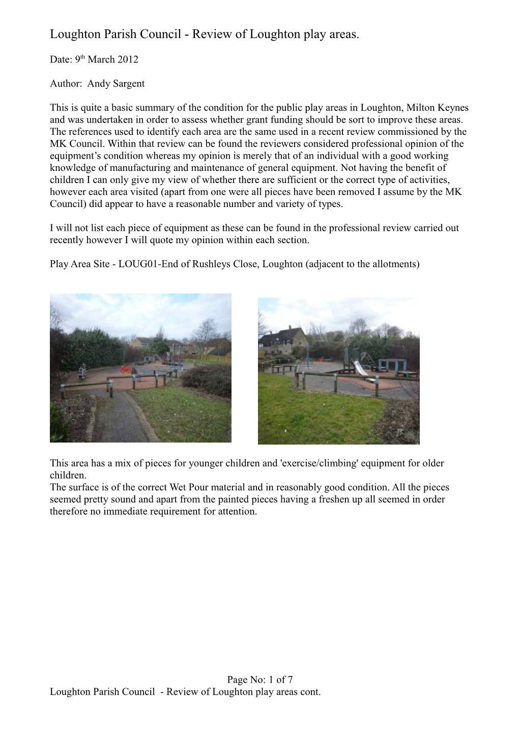 Loughton Parish Council - Review of Loughton Play Areas