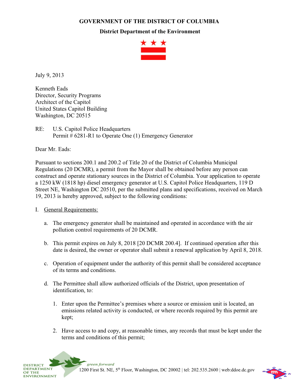 Permit #6281-R1 to Operate One (1) Emergency Generator