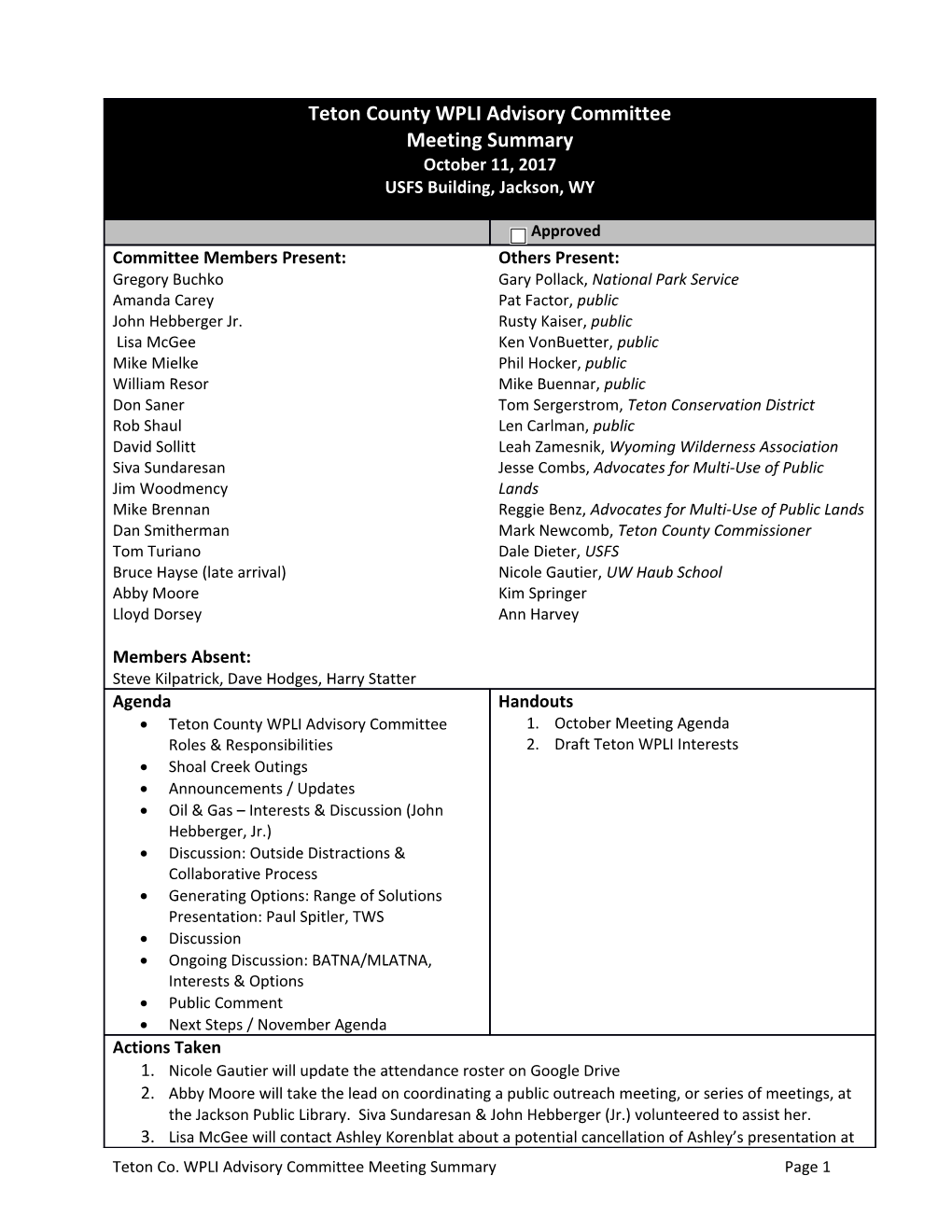 Teton County WPLI Advisory Committee Roles & Responsibilities