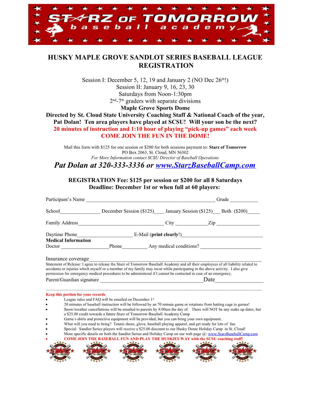 Starz of Tomorrow Fall Baseball League Registration