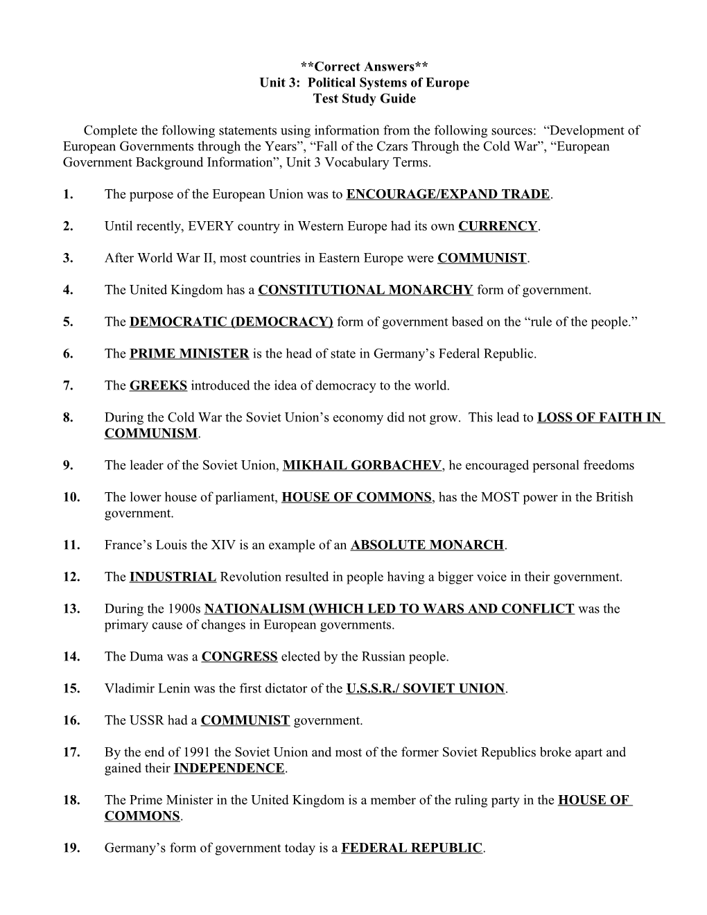 Unit 3: Political Systems of Europe