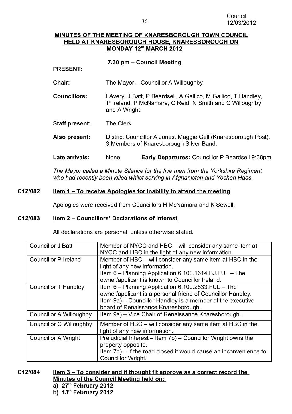 Minutes of the Meeting of Knaresborough Town Council s1