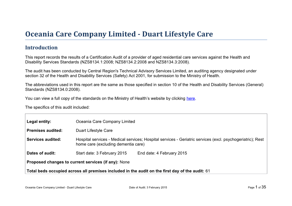 Oceania Care Company Limited - Duart Lifestyle Care