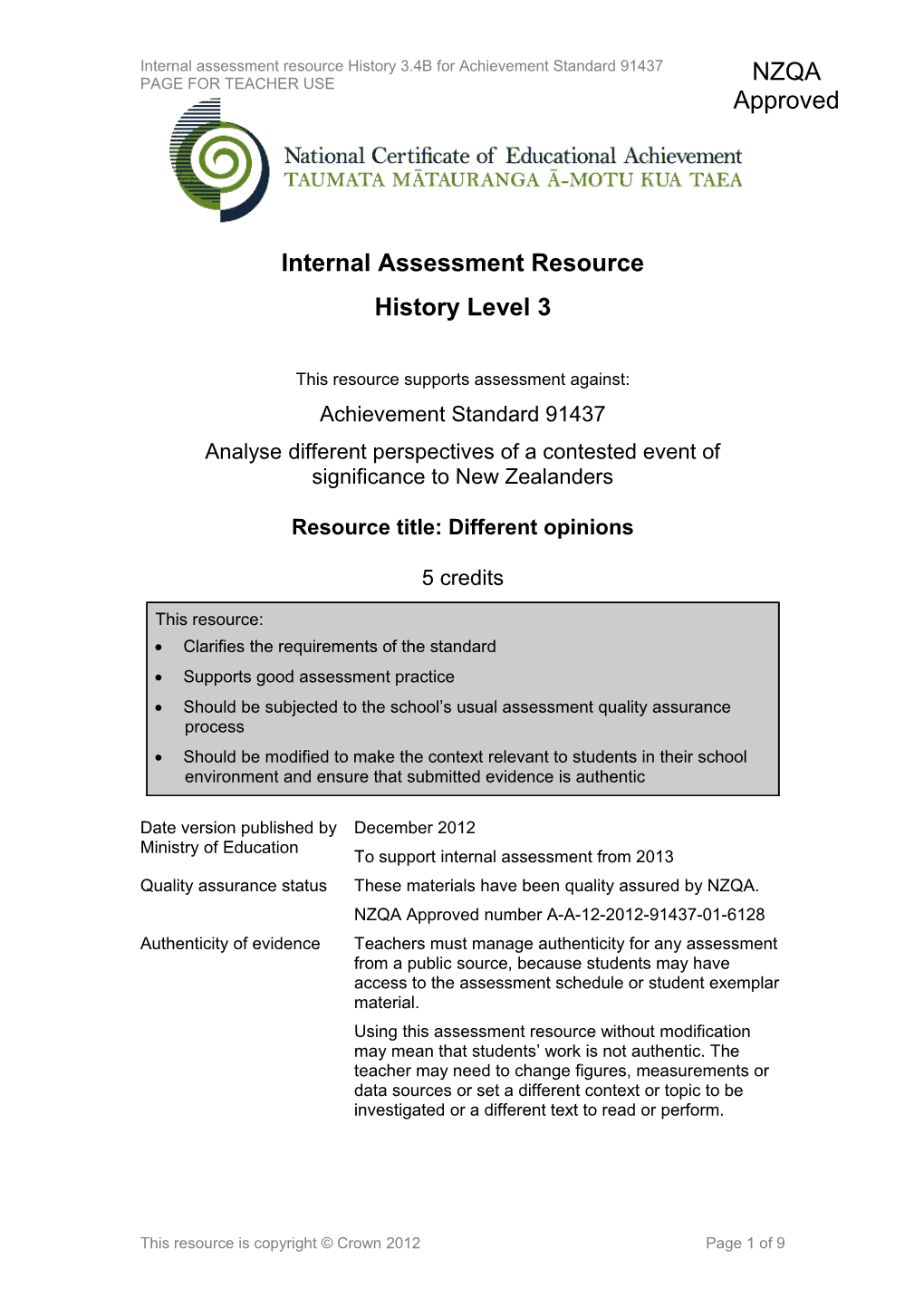 Level 3 History Internal Assessment Resource