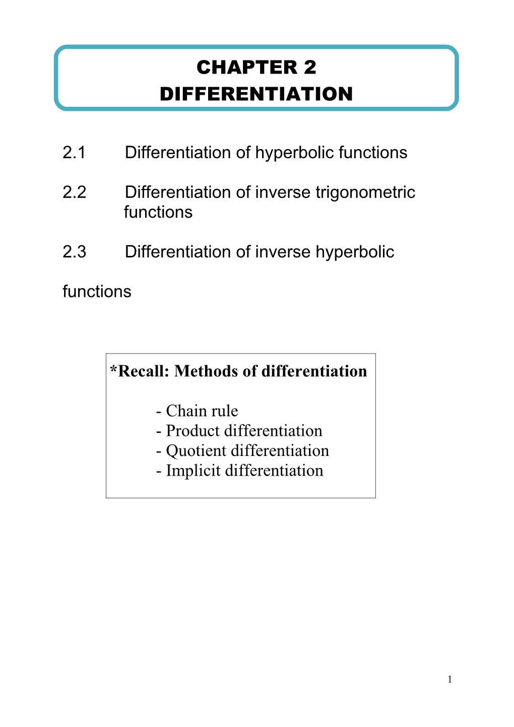 2.1Differentiation of Hyperbolic Functions
