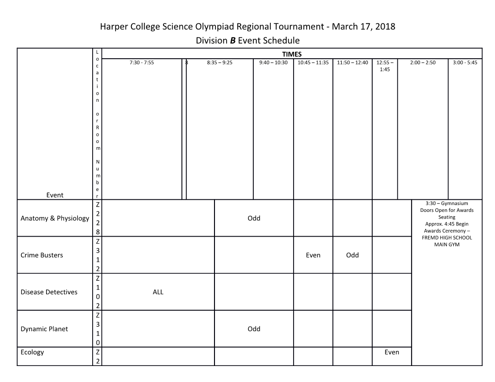 Harper College Science Olympiad Regional Tournament -March 17, 2018