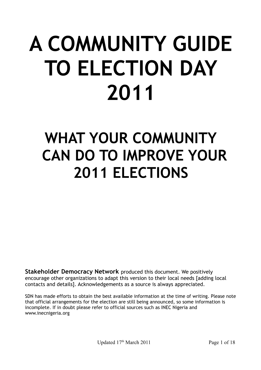 A Community Guide to Election Day 2011