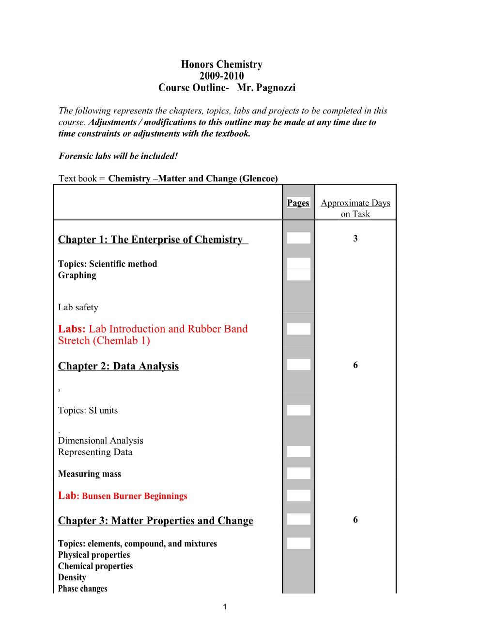 Chemistry Level II Course Outline