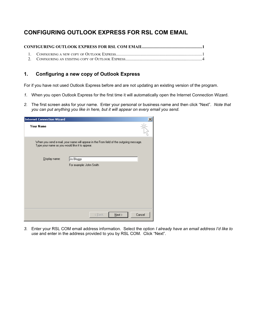 Configuring Outlook Express for RSL COM Email