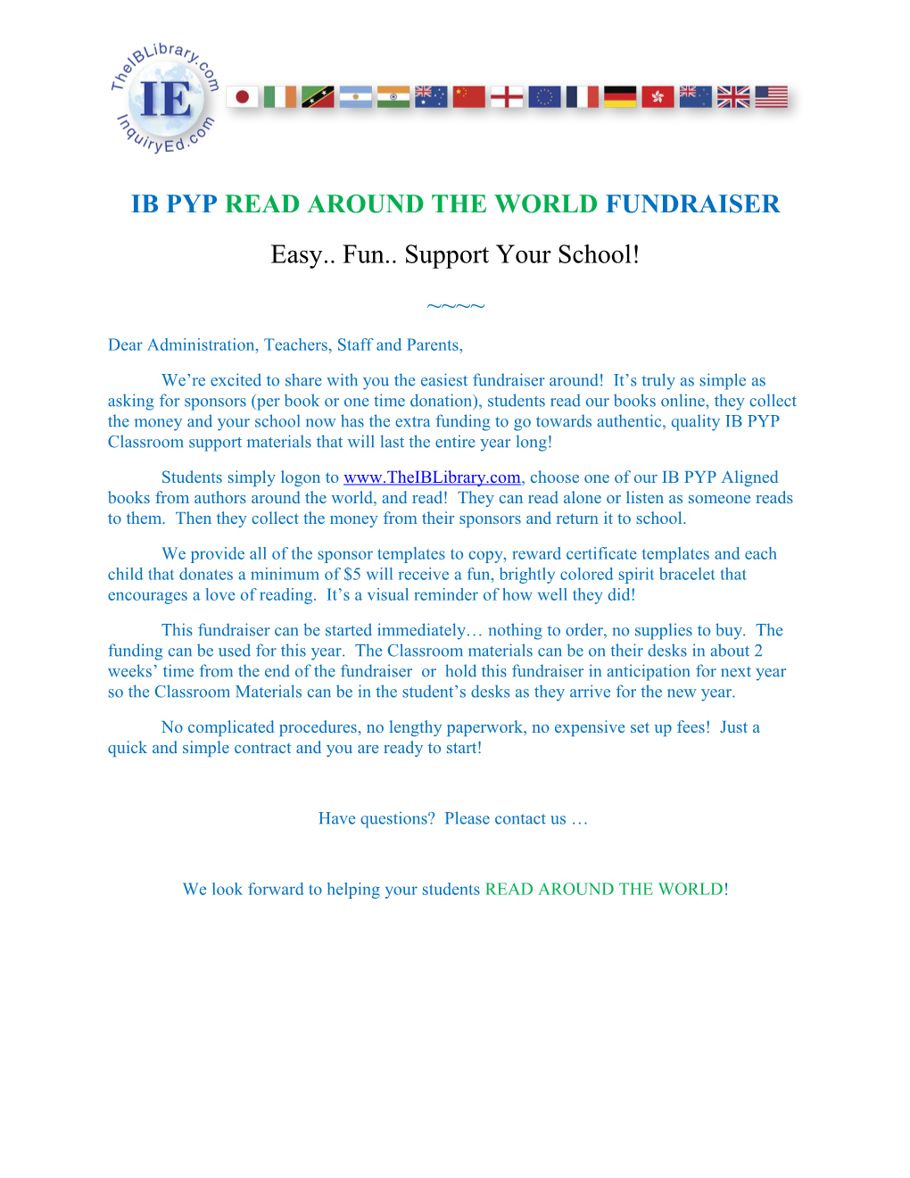 Ib Pyp Read Around the World Fundraiser