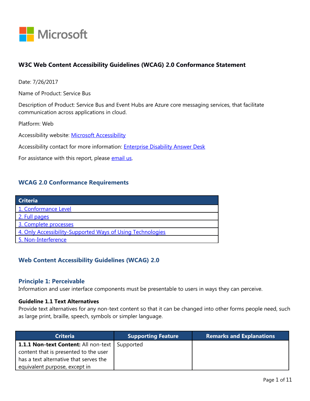 W3C Web Content Accessibility Guidelines (WCAG) 2.0 Conformance Statement s1