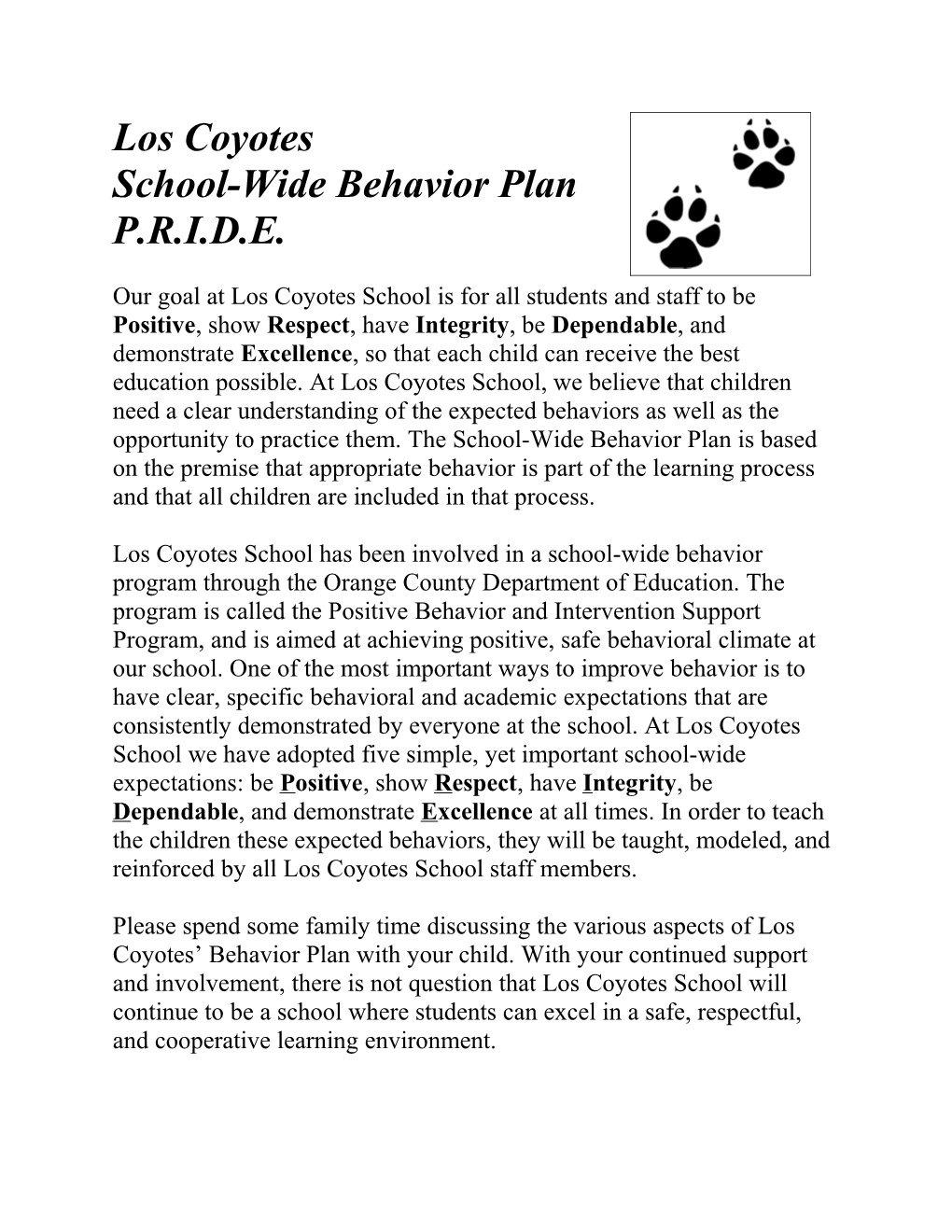 School Wide Behavior Plan