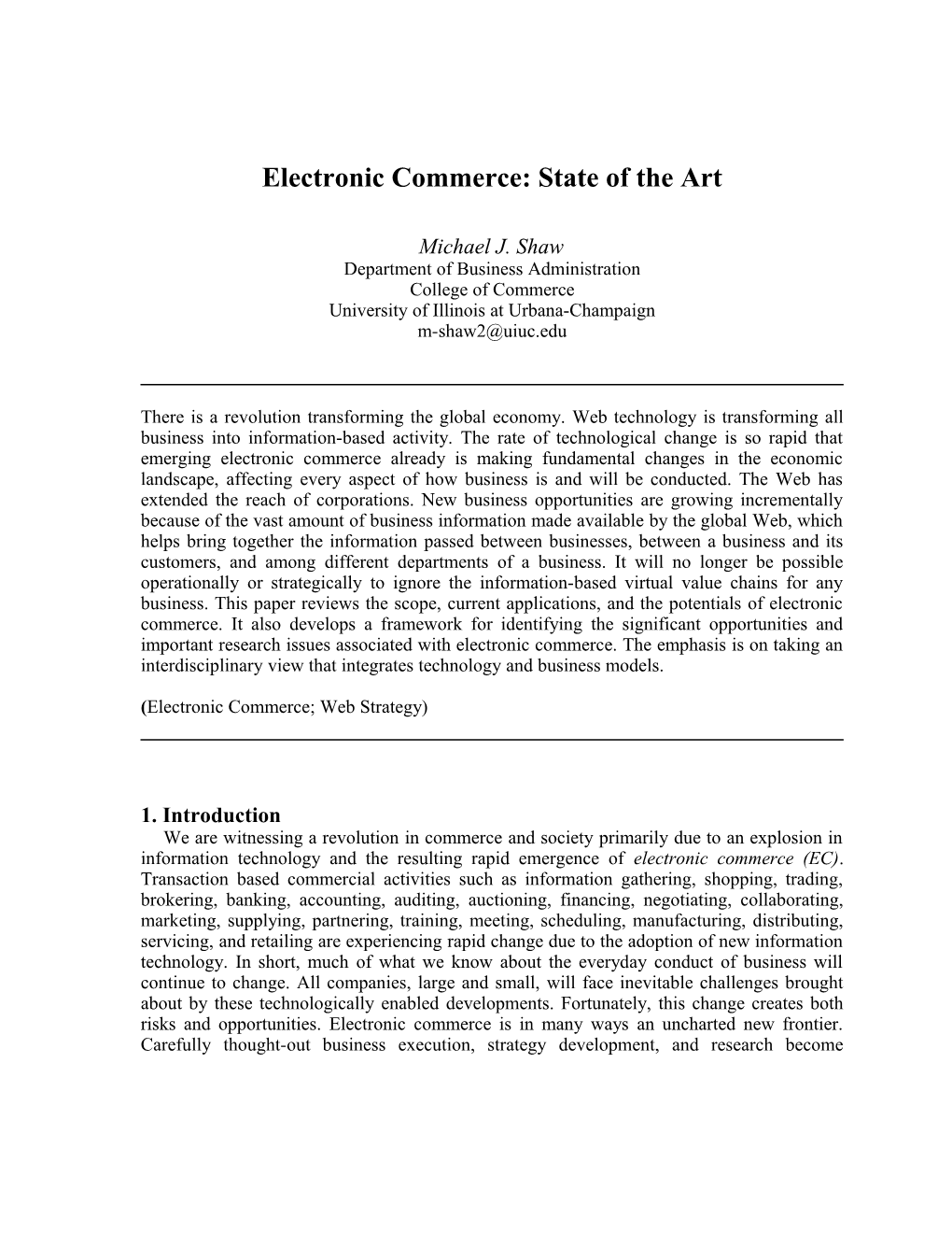 Electronic Commerce: State of the Art