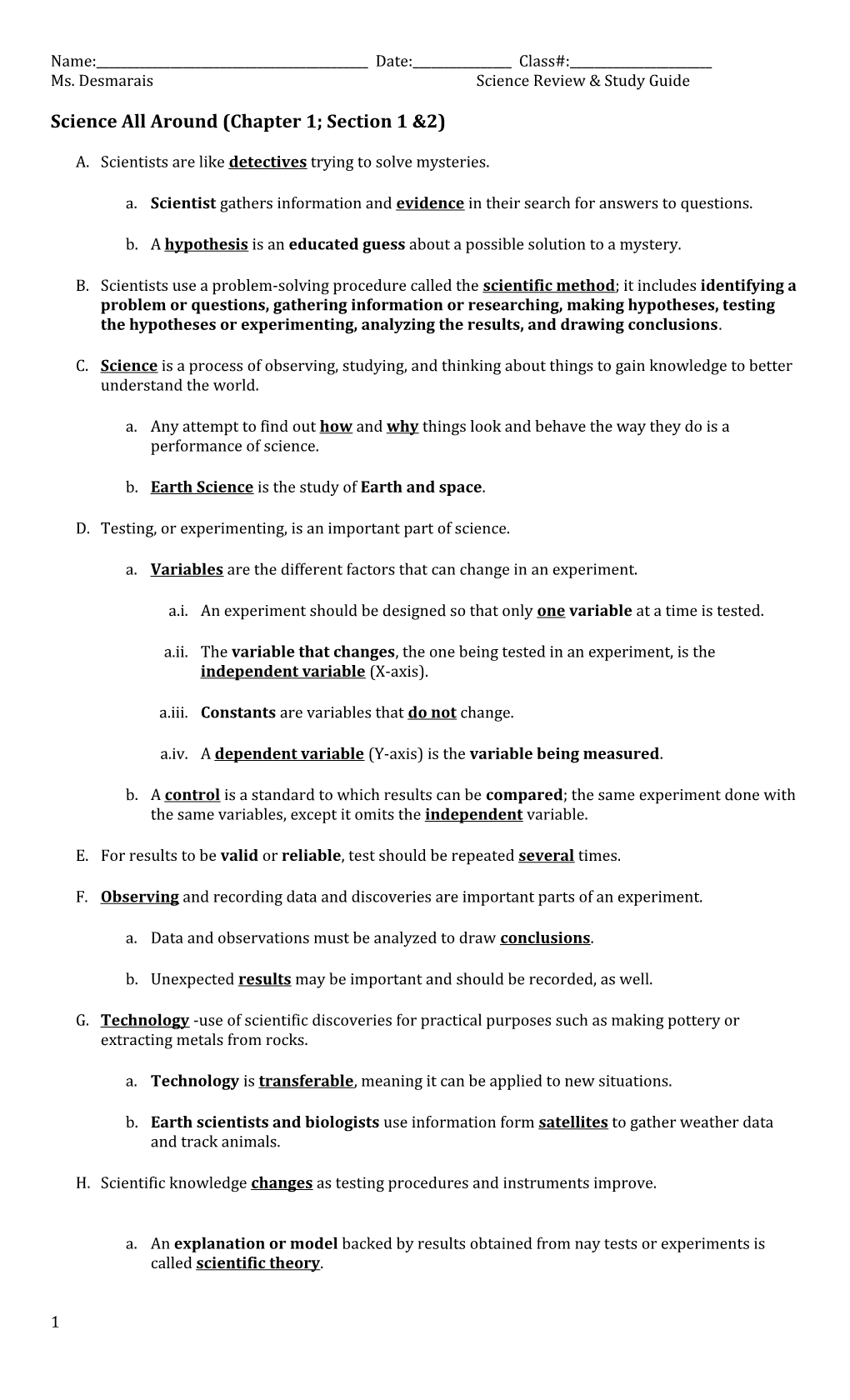 Science All Around (Chapter 1; Section 1 &2)