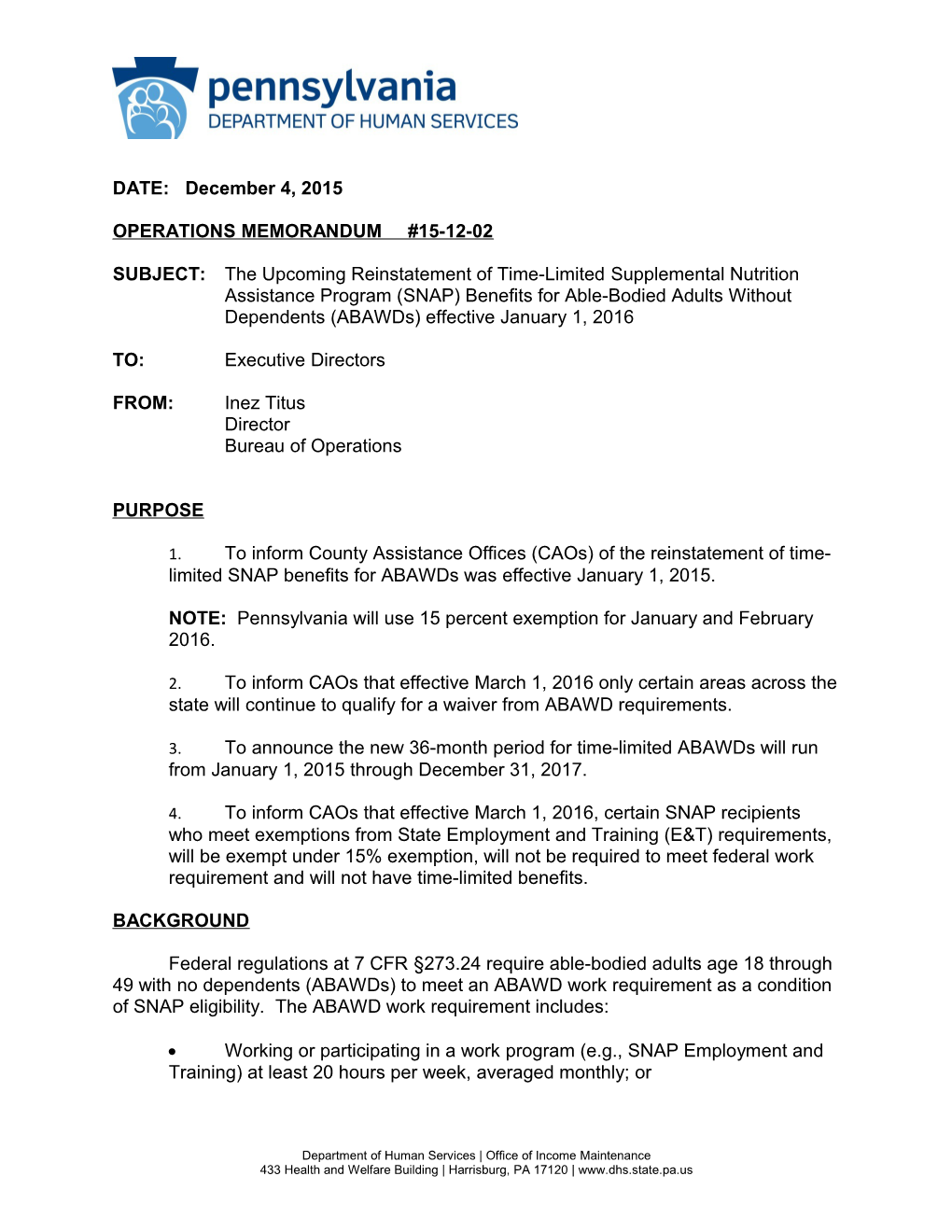 Operations Memorandum #15-12-02