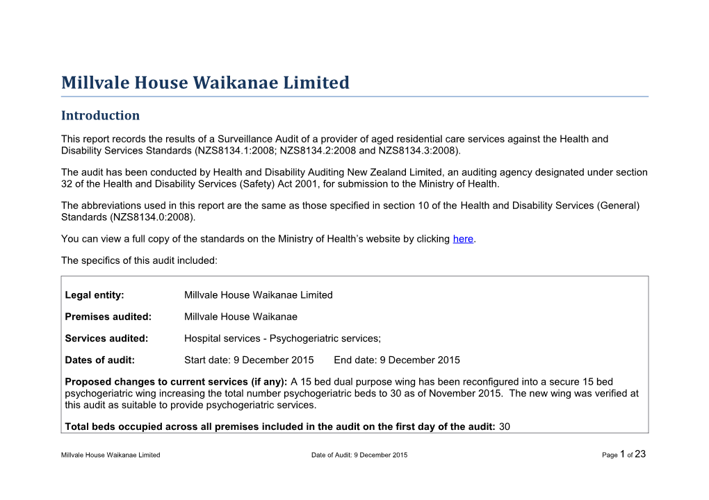Millvale House Waikanae Limited