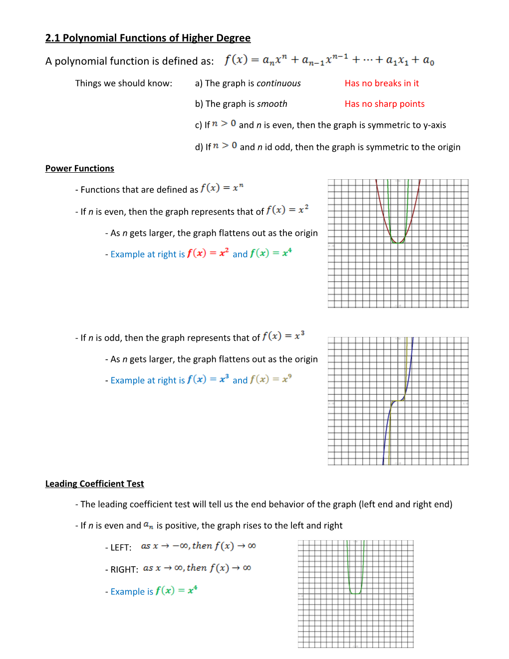 2.1 Polynomial Functions of Higher Degree