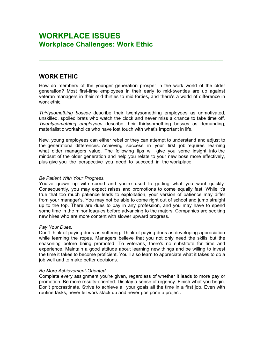 Workplace Challenges: Work Ethic