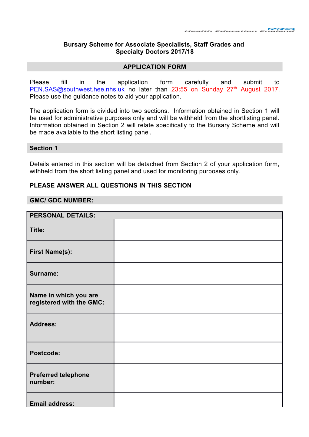 Bursary Scheme for Associate Specialists, Staff Grades And