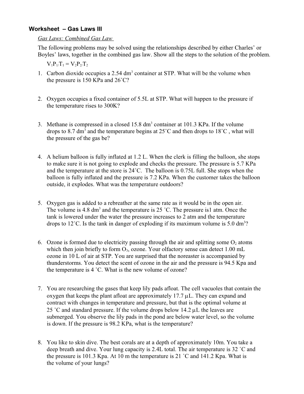 Chemical Word Equations