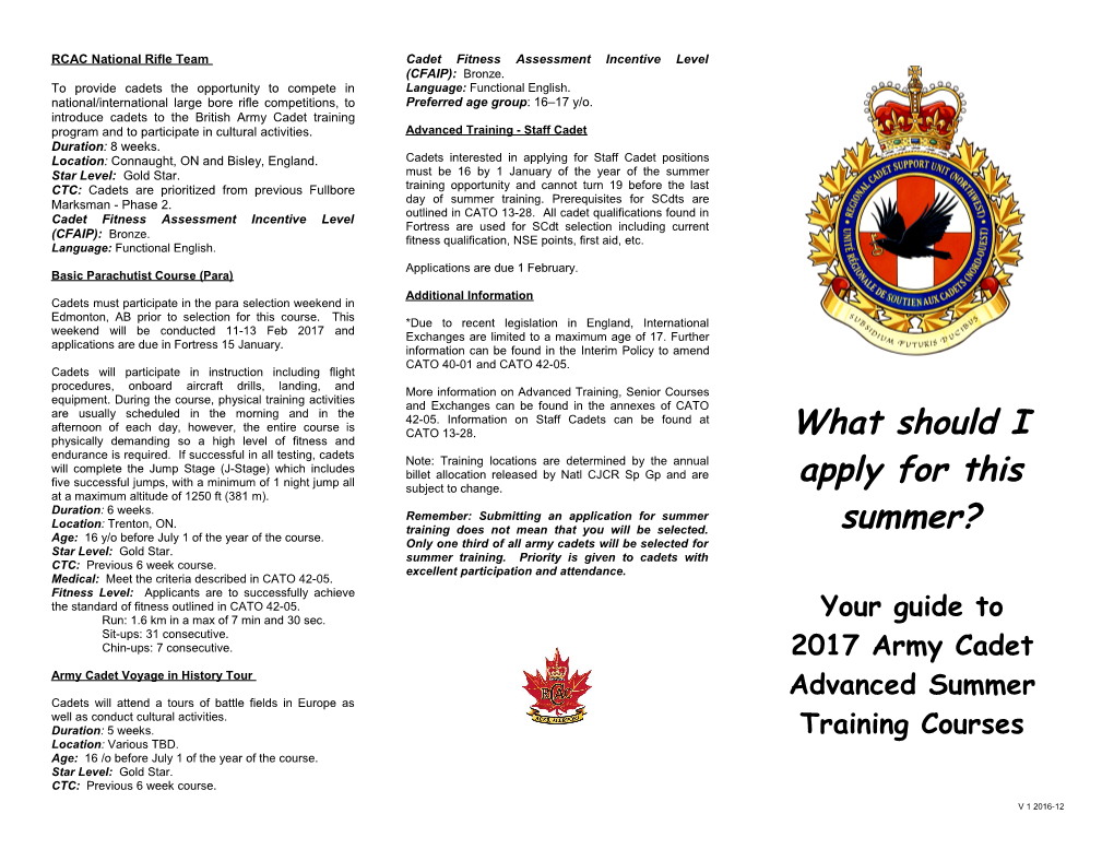 National Summer Training Opportunities for 2011