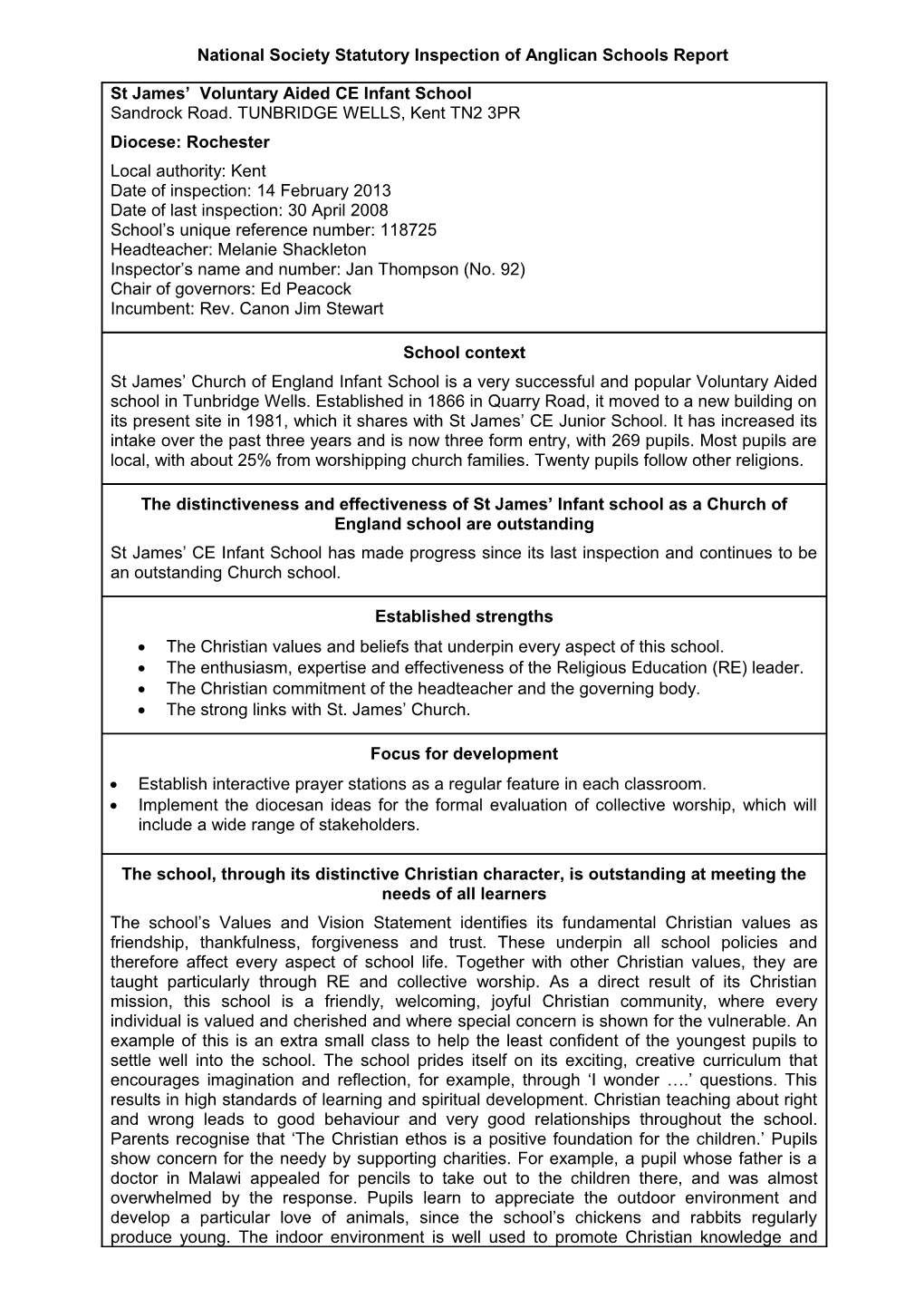 National Society Statutory Inspection of Anglican Schools Report s6