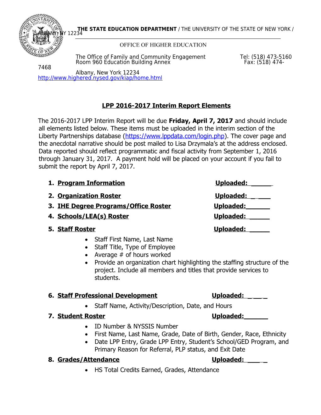 LPP 2016-2017 Interim Report Elements