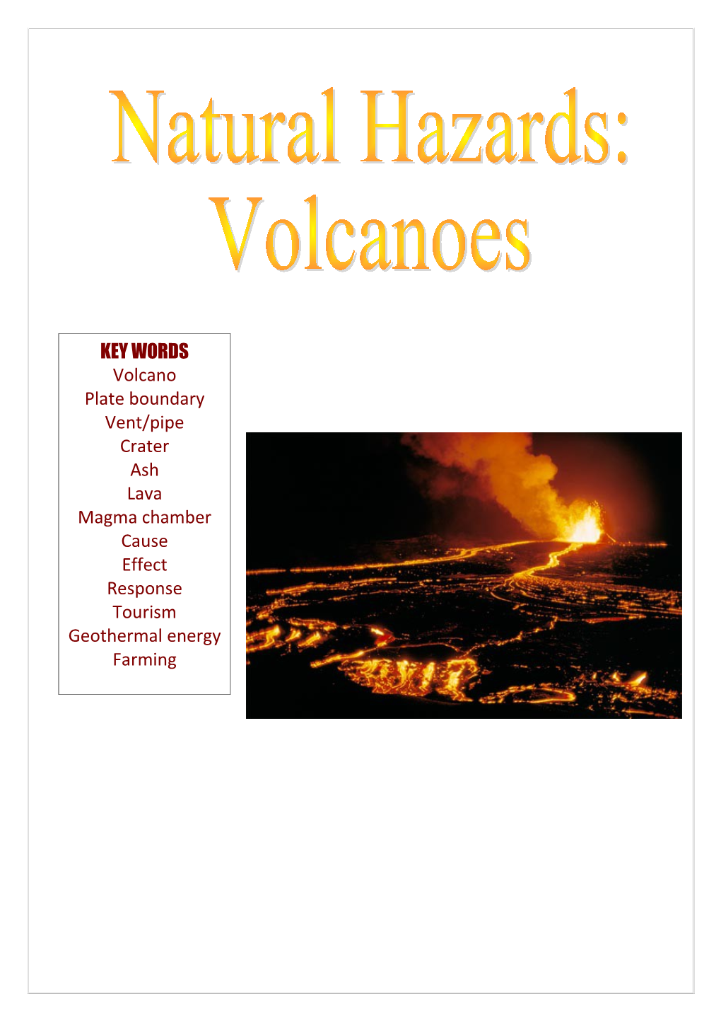 Match up the Main Features of a Volcano to Their Definitions