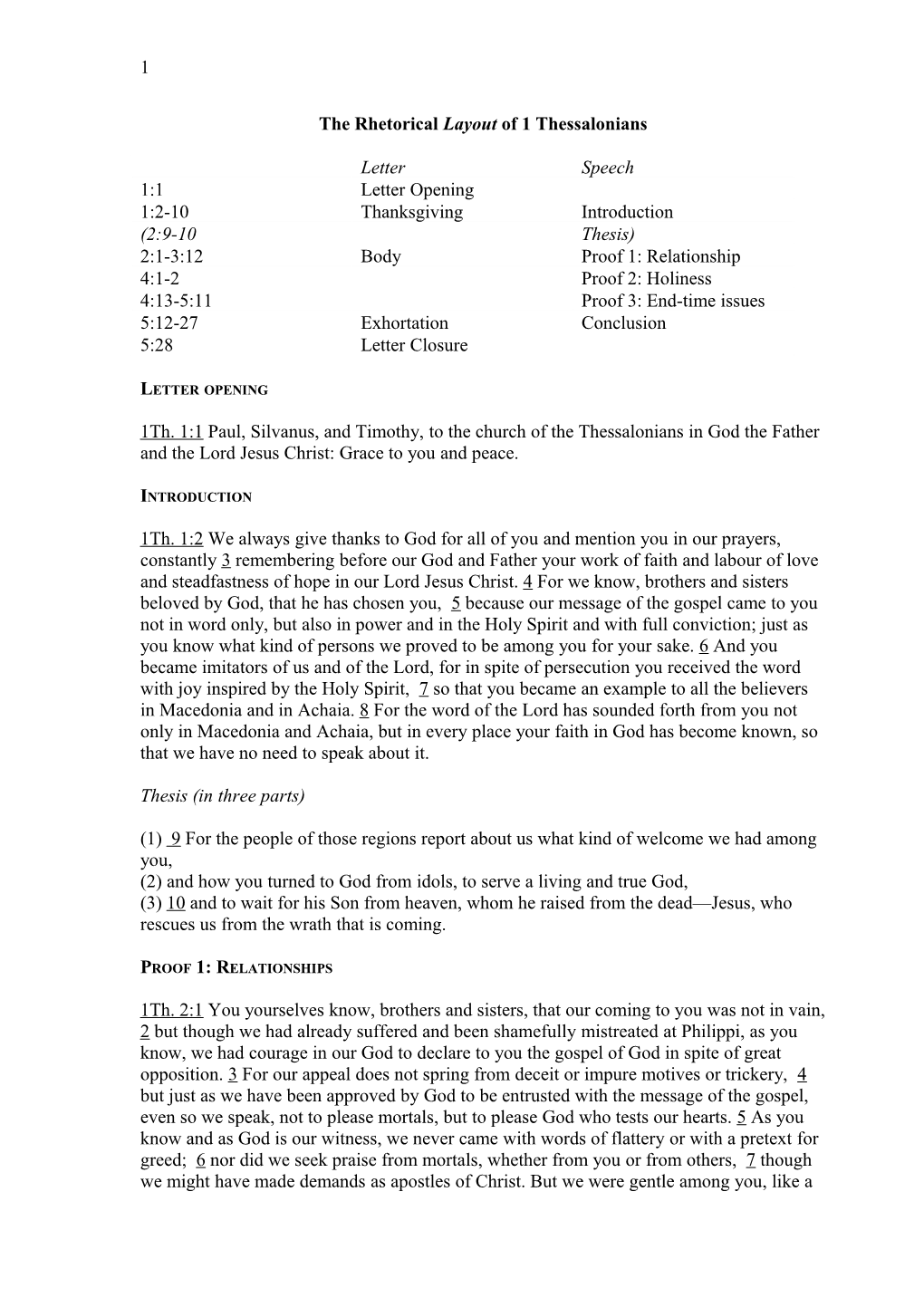 The Rhetorical Layout of 1 Thessalonians