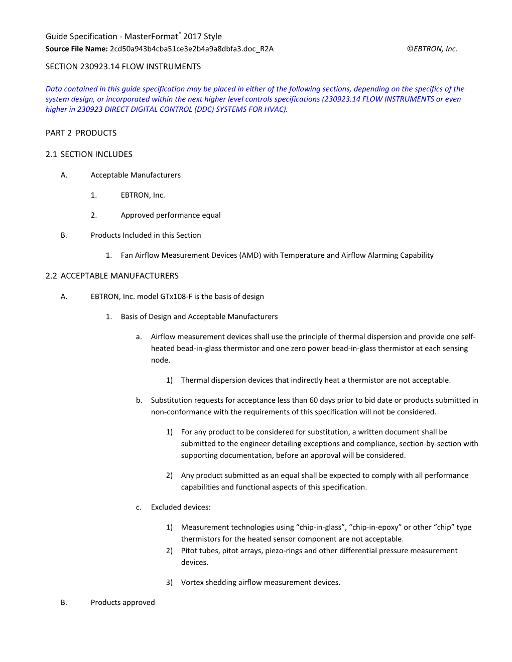 Guide Specification - Masterformat 2017 Style s1