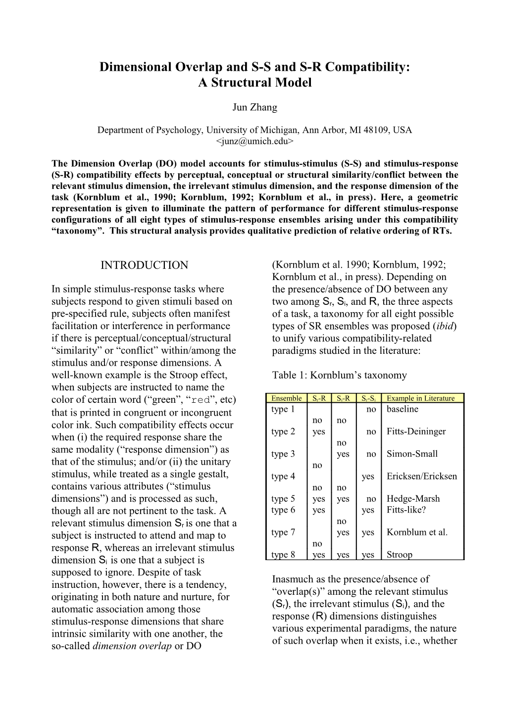 Dimensional Overlap and Stimulus-Response Compatibility