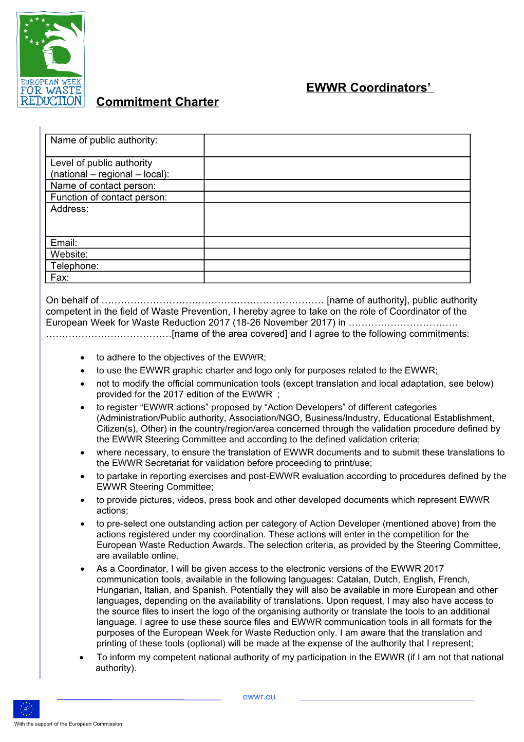 EWWR Coordinators Commitment Charter