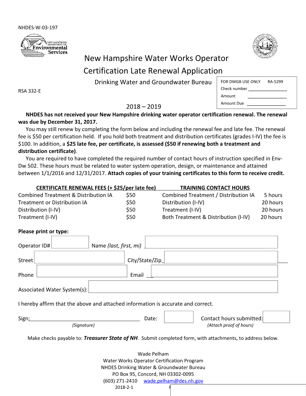 NH Water Works Operator Certification Late Renewal Notice